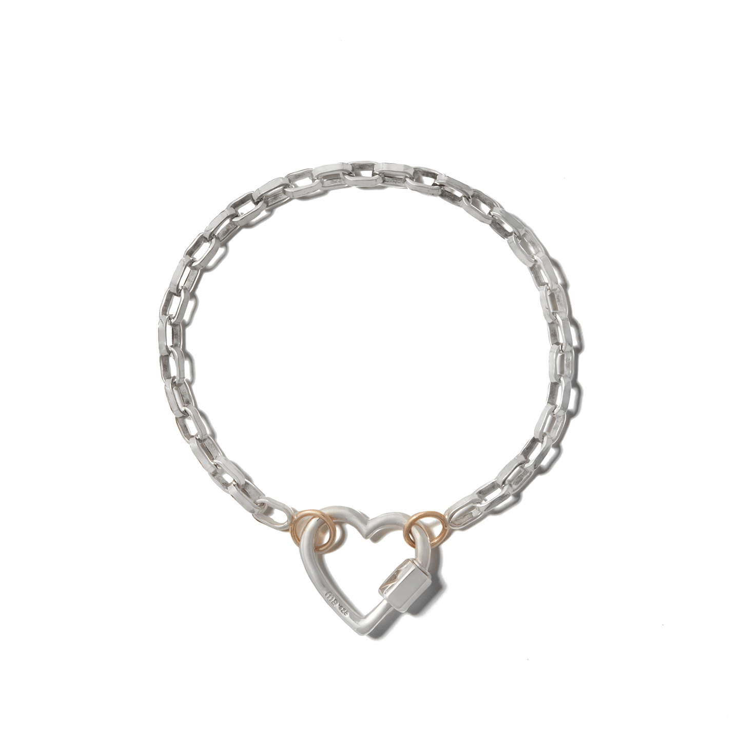 Sterling silver biker chain bracelet with silver heart lock