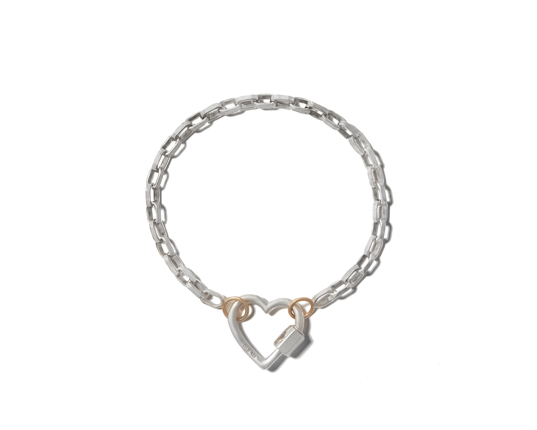 Sterling silver biker chain bracelet with silver heart lock