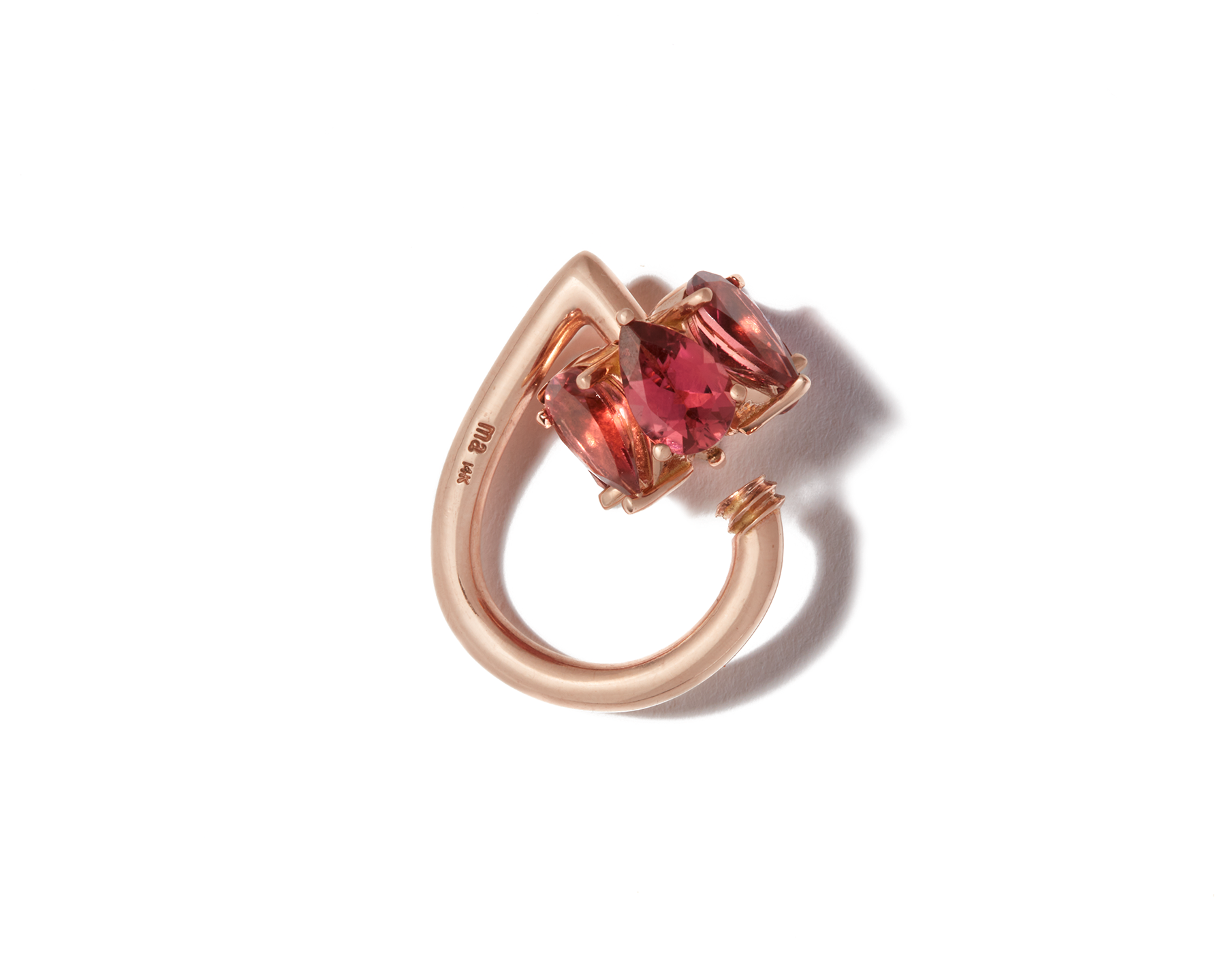 Rose gold drop gemstone jewelry lock with open pink gemstone clasp