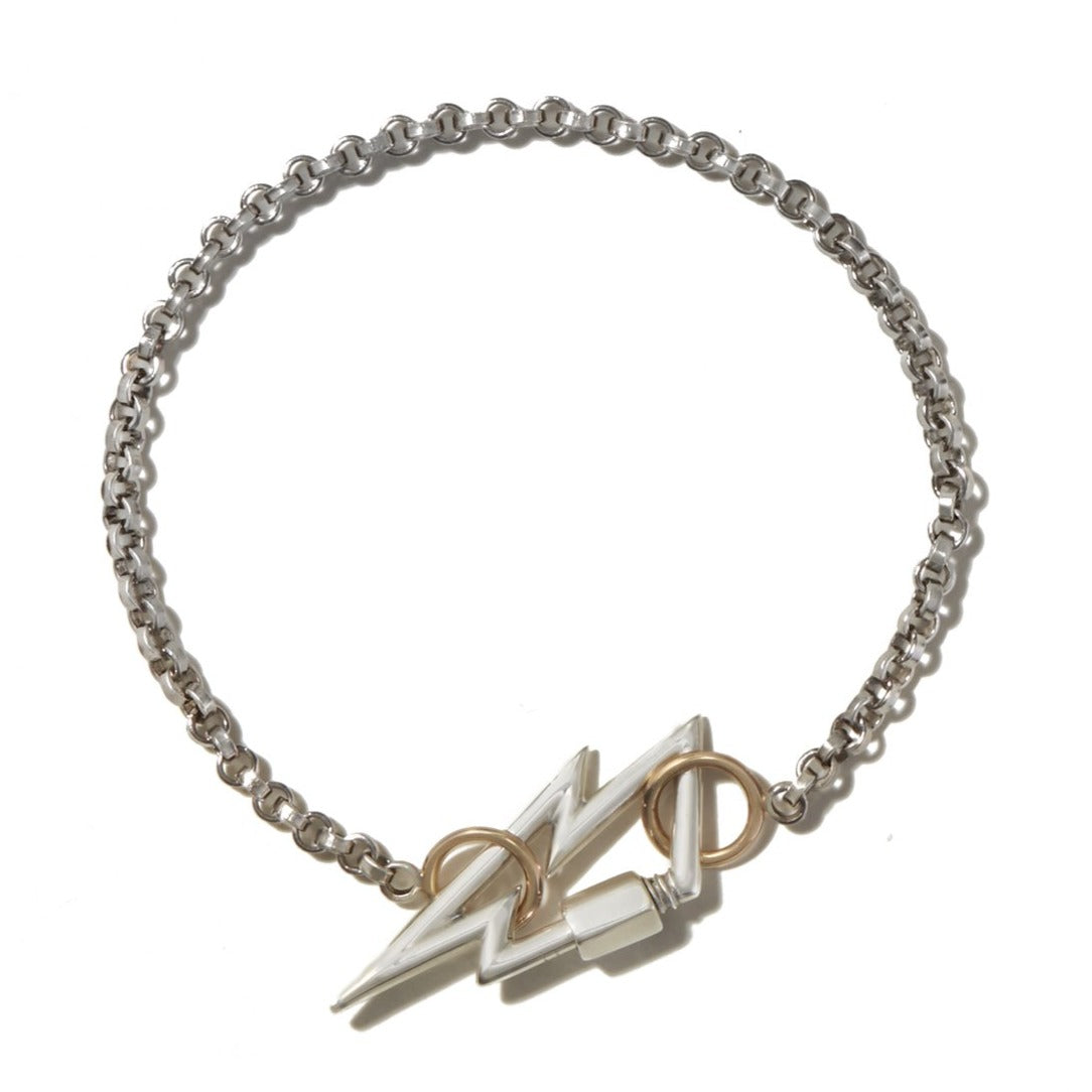 Rolo chain silver bracelet with lightning bolt lock charm