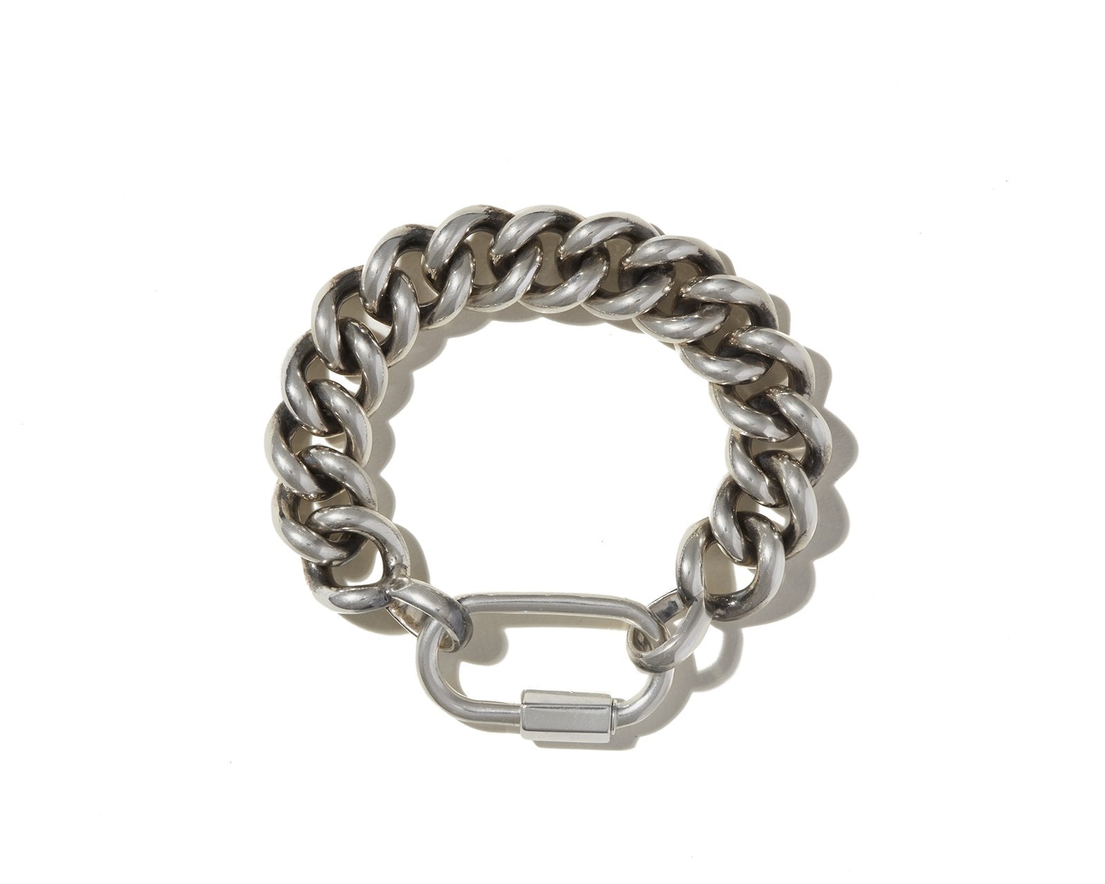 Chunky silver curb chain bracelet with silver lock charm