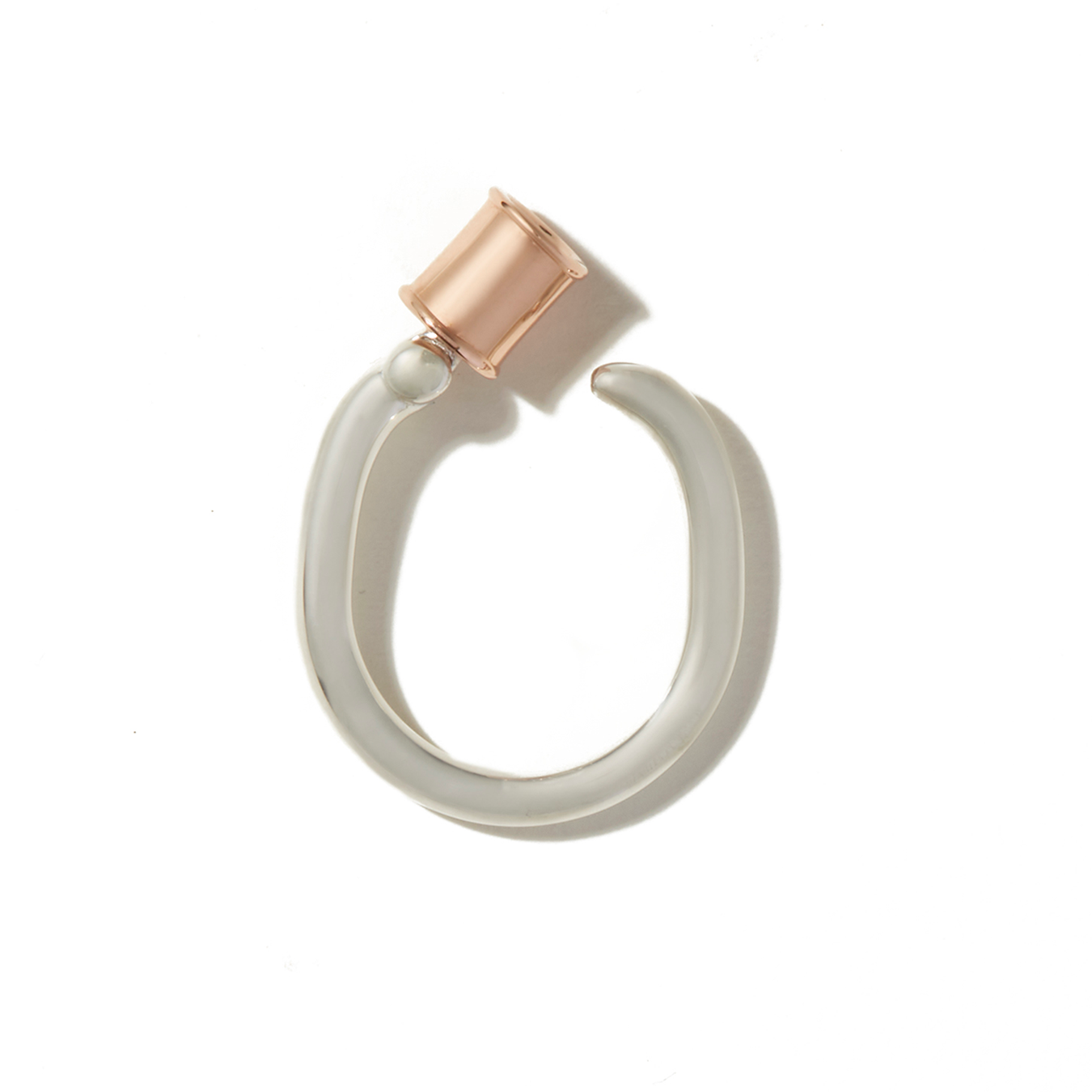 Silver trundle lock ring with rose gold clasp