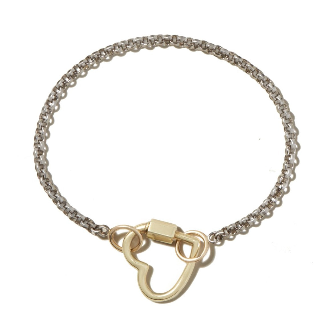 Rolo chain silver bracelet with heart lock charm