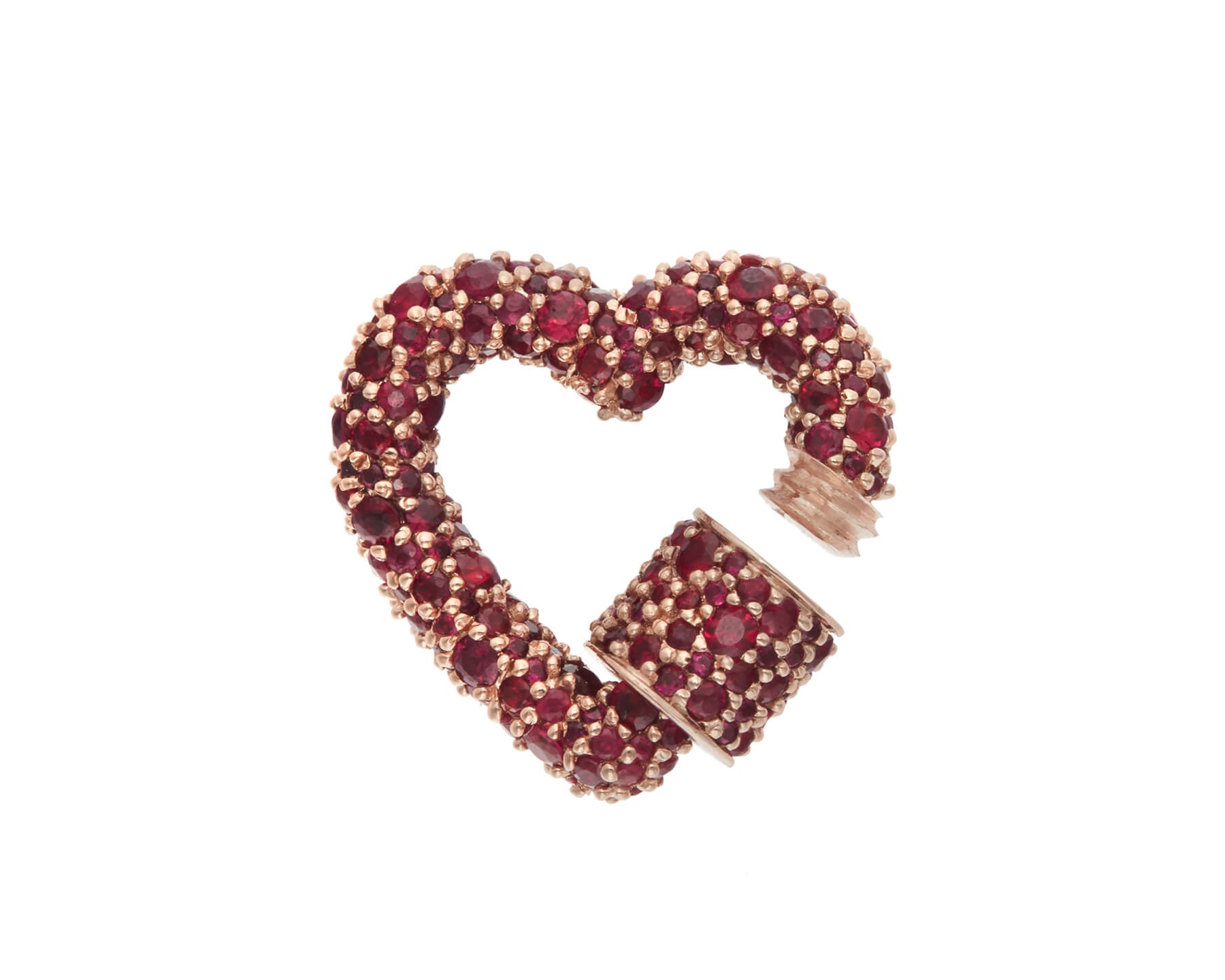 Rose gold ruby heart lock with open clasp 