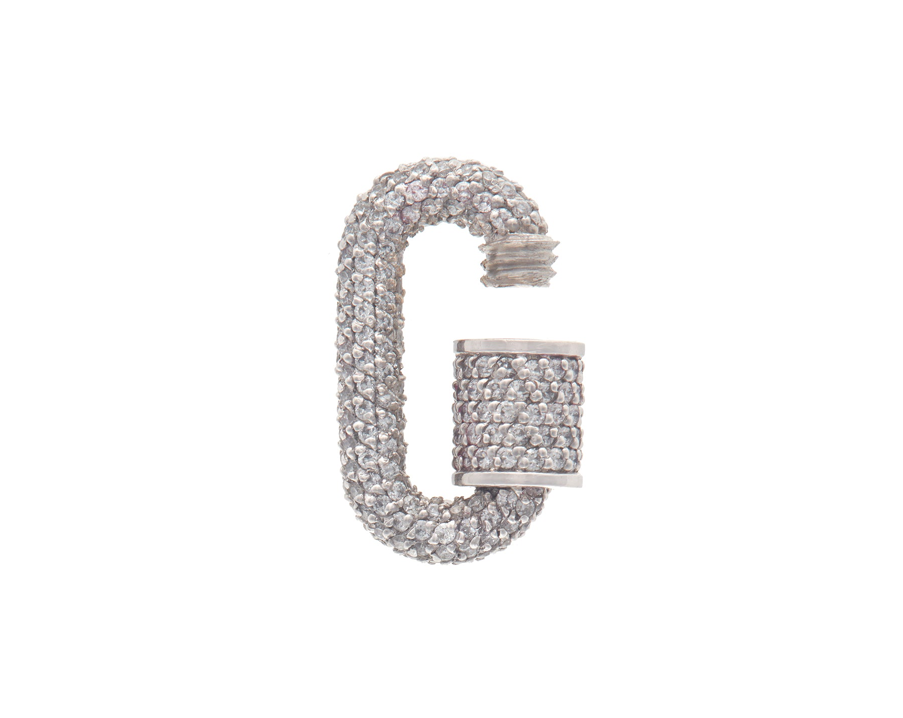 Silver diamond studded lock with open clasp