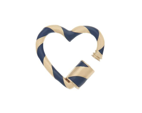 Yellow gold blue spinnable heart charm with open clasp