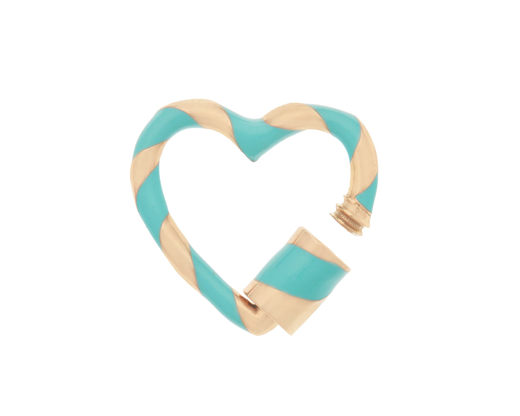 Yellow gold enamel turquoise heart charm with open clasp
