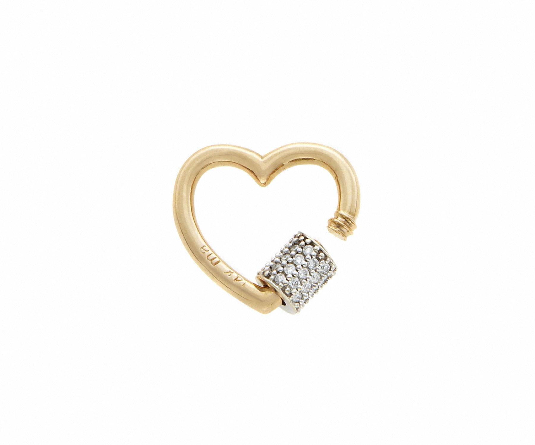 Gold diamond heart lock with open clasp