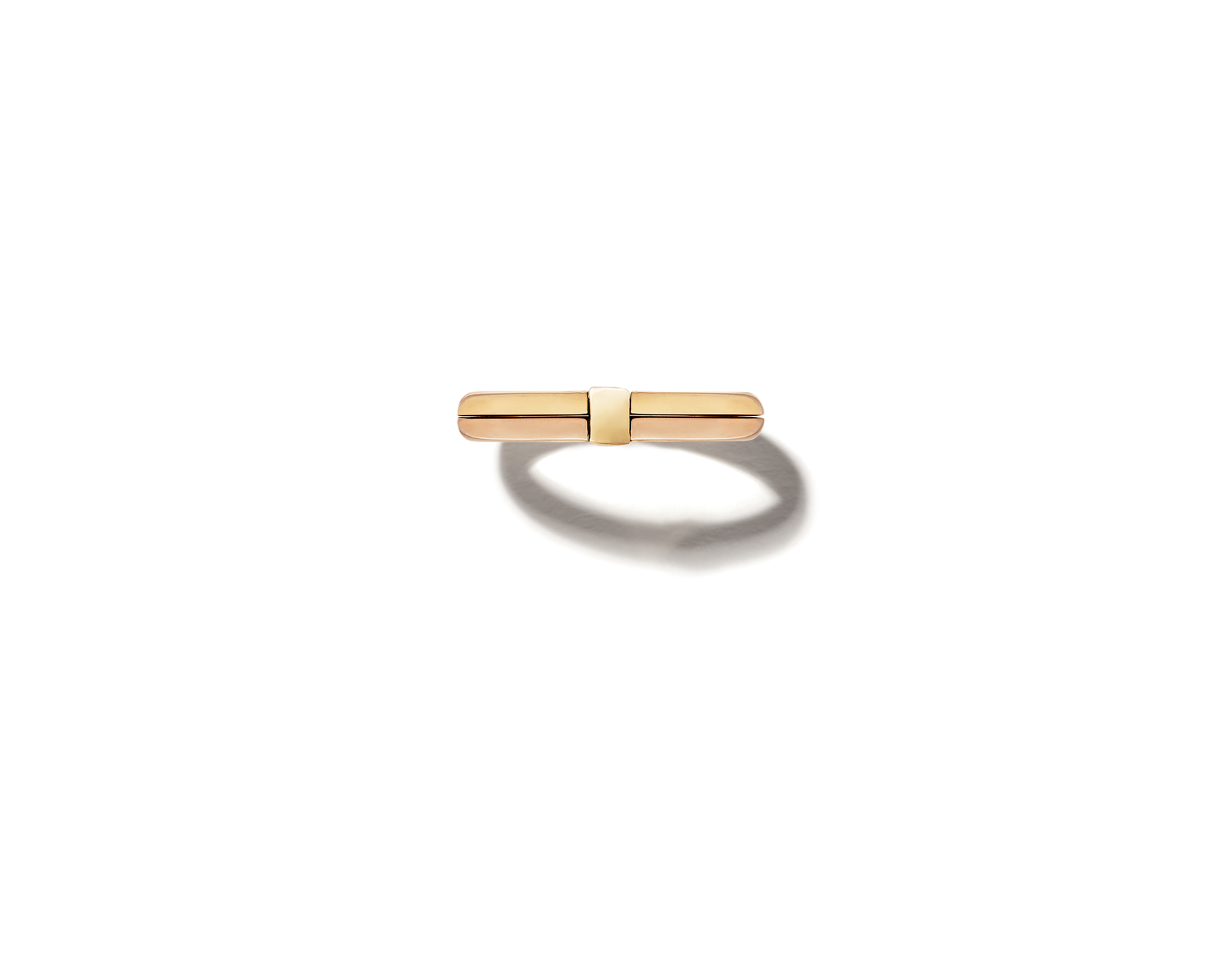 Front view of rose gold and yellow gold dime ring 
