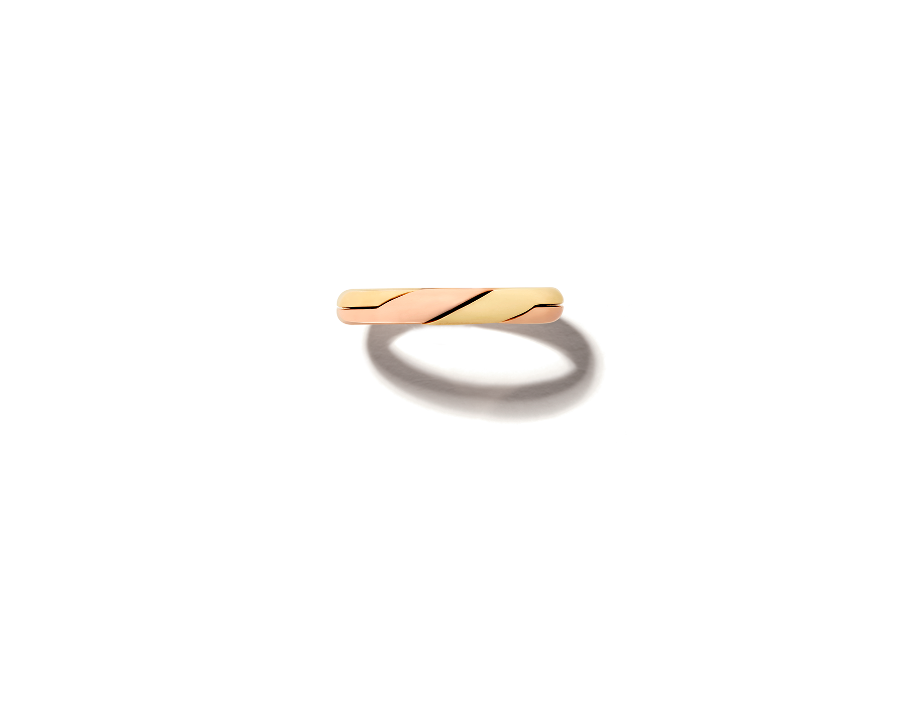 Back view of rose gold and yellow gold dime ring 